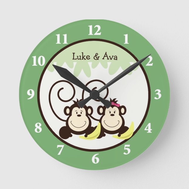 Horloge murale des singes soyeux - Singe garçon et (Recto)