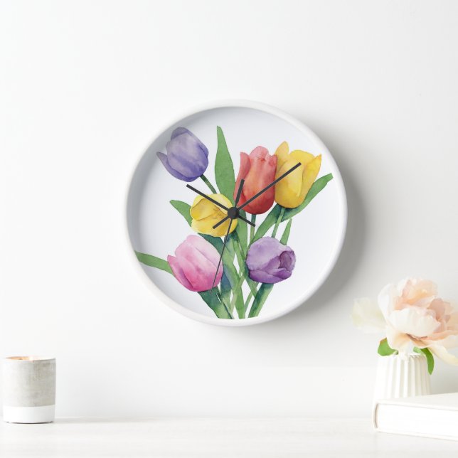 Horloge murale des tulipes colorées (Maison)