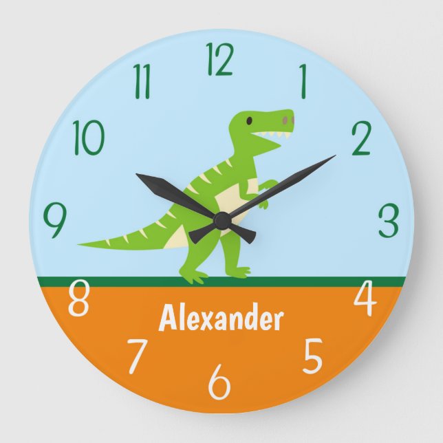 Horloge murale d'orange de vert bleu de dinosaure (Recto)