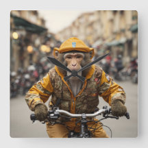 Horloge murale drôle de singe à vélo