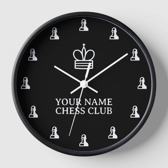 Horloge murale du club d'échecs noir et blanc avec (Recto)