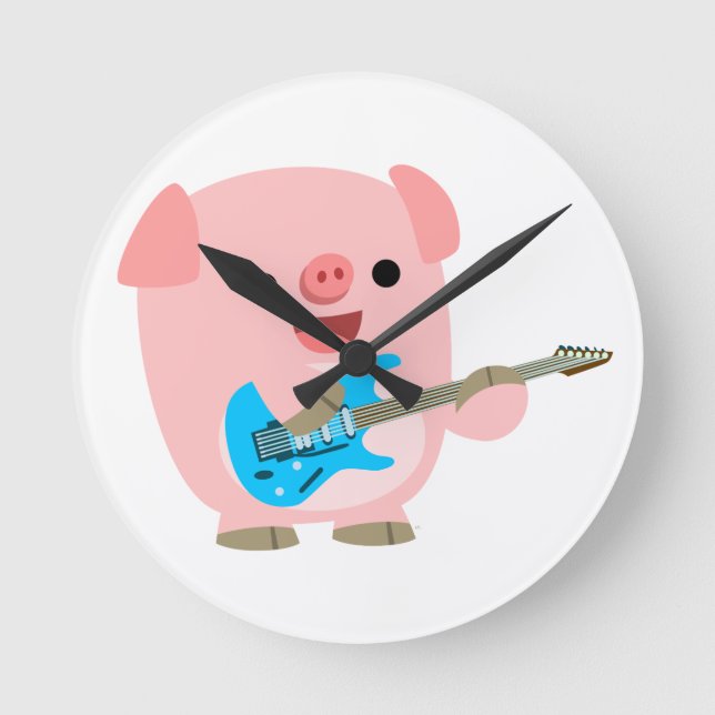 Horloge murale du cochon de dessin mignon Rockin
