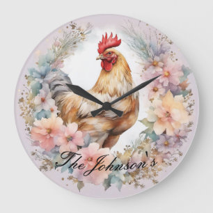 Horloge murale du coq de ferme florale
