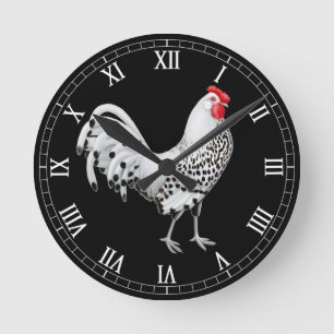 Horloge murale du coq de Hambourg filé en argent