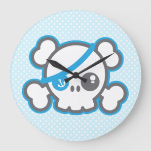 Horloge murale du crâne du pirate Kawaii