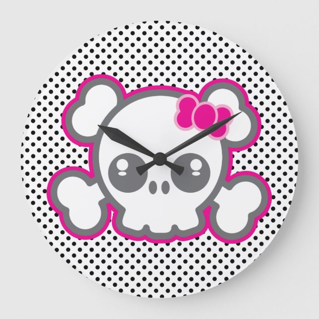 Horloge murale du crâne rose Kawaii (Recto)