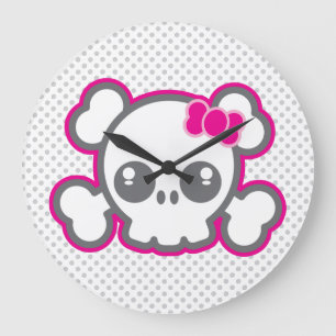 Horloge murale du crâne rose Kawaii