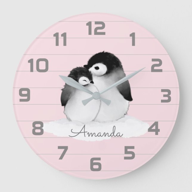 Horloge murale du Décor rose Gray Penguin (Recto)