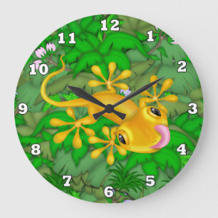 Horloge murale du dessin animé de gecko jaune