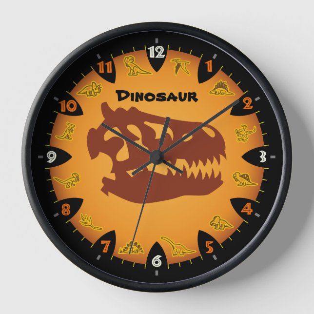 Horloge murale du dinosaure orange préhistorique (Recto)