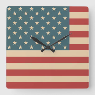 Horloge murale du drapeau rustique américain