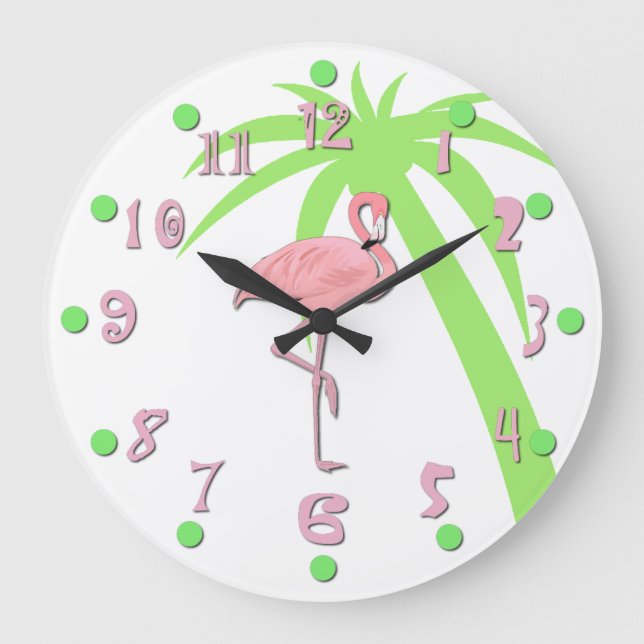 Horloge murale du Flamant rose rose amusant (Recto)
