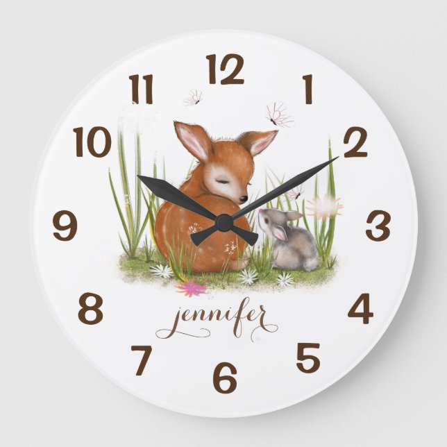 Horloge murale du lapin de cerf d'animaux de bois (Recto)