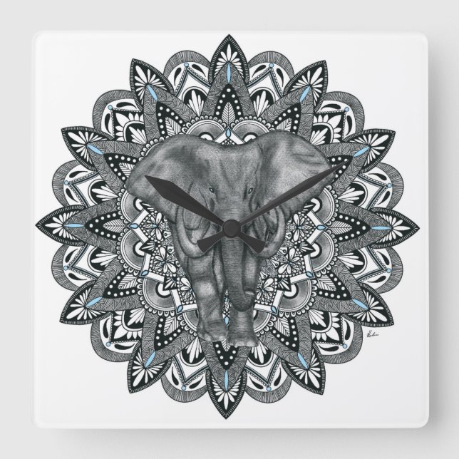 Horloge murale du mandala éléphant (Recto)