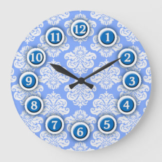 Horloge murale du motif Damas bleu et blanc
