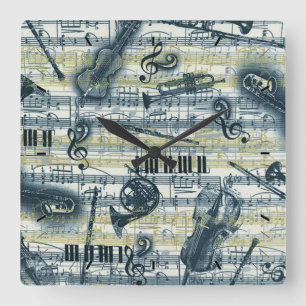 Horloge murale du Motif de musique vintage feuille