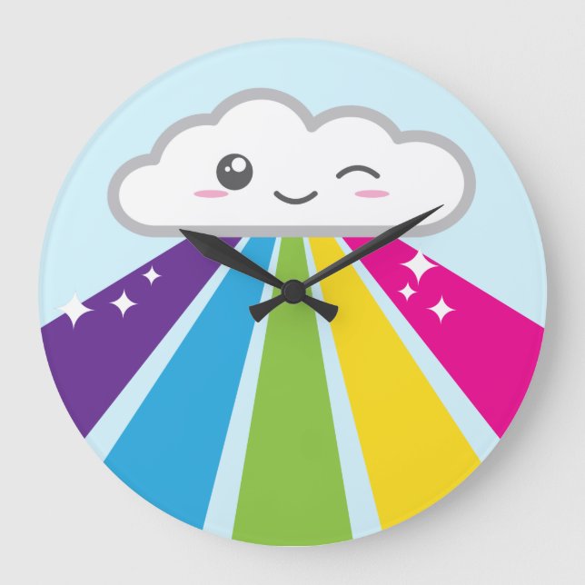 Horloge murale du nuage Kawaii et de l'arc en ciel (Recto)
