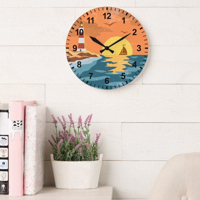 Horloge murale du phare de la plage retro (Créateur téléchargé)