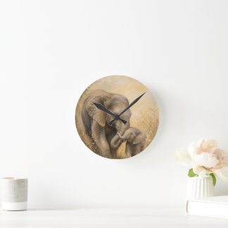 Horloge murale éléphant mère et bébé | 
