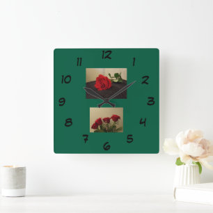 Horloge murale en acrylique Roses rouges