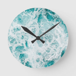 Horloge murale en acrylique vague d'océan bleu