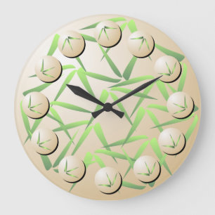 Horloge murale en bambou verte et crème de feuill