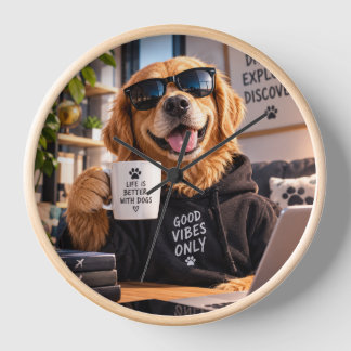 Horloge murale en bois Chien drôle – Décoration in