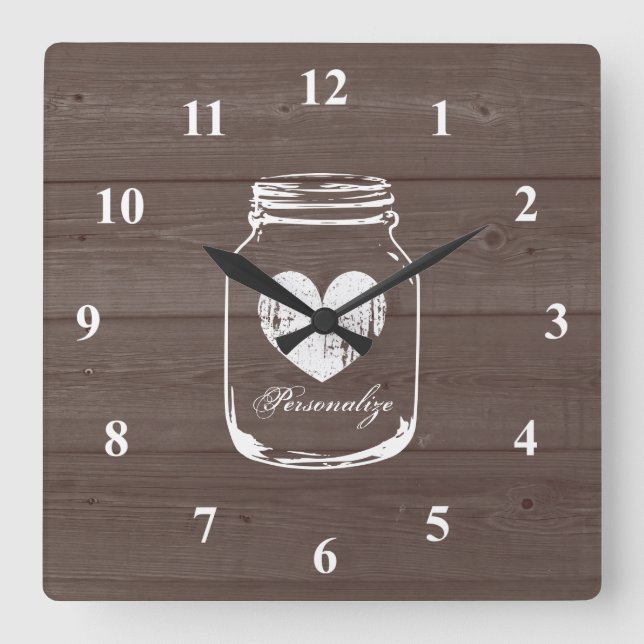 Horloge murale en bois de pot de mason rustique (Recto)
