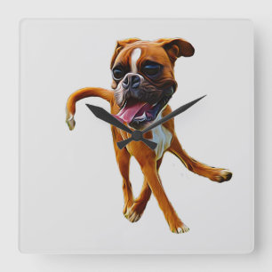 Horloge murale en caricature de chien de boxe