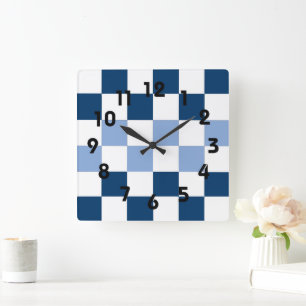Horloge murale en damier bleu et blanc