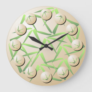 Horloge murale en feuilles de bambou vert et crème