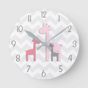 Horloge murale en girafe rose gris