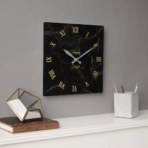 Horloge murale en marbre noir avec or (personnalis