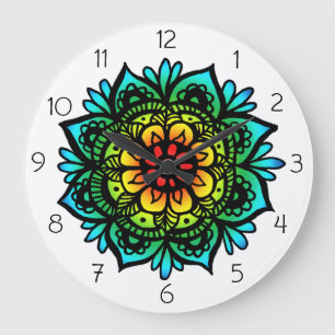 Horloge murale en pastel de mandala d'arc-en-ciel