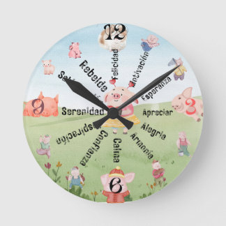 Horloge murale en pin avec des invites de motivati