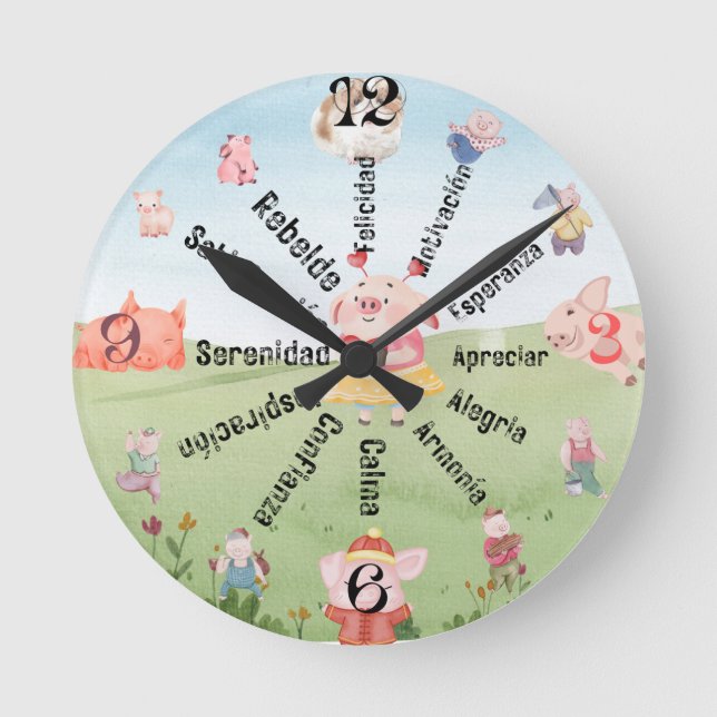 Horloge murale en pin avec des invites de motivati (Recto)