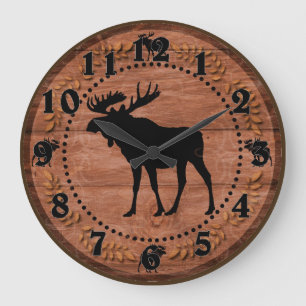 Horloge murale en rond d'orignal en bois rustique