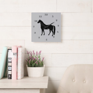 Horloge murale en silhouette du cheval à cheval Th