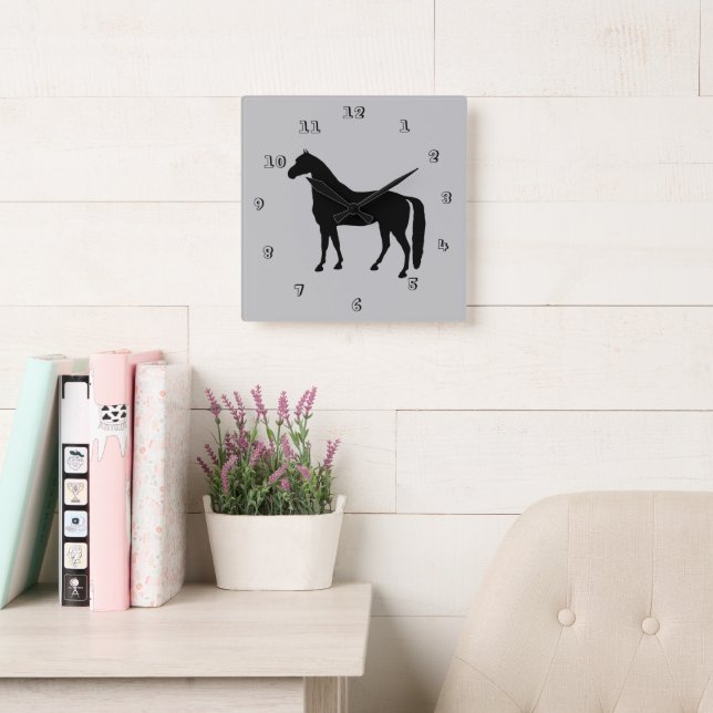 Horloge murale en silhouette du cheval à cheval Th (Salle de lecture)