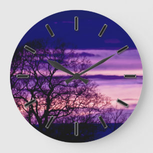 horloge murale en silhouette violette Sunset Tree
