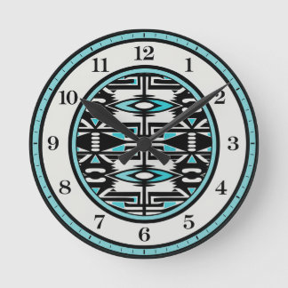 Horloge murale en tapisserie tribale turquoise