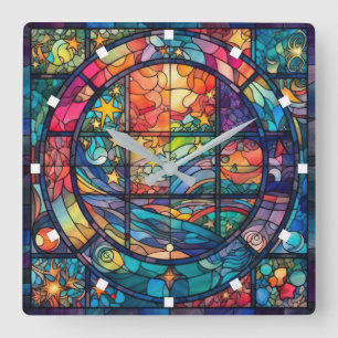 Horloge murale en verre peint céleste