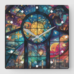 Horloge murale en verre peint céleste
