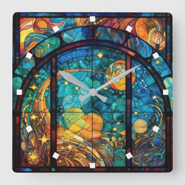 Horloge murale en verre peint céleste (Recto)
