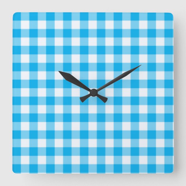 Horloge murale, En vichy blanc et bleu turquoise (Recto)
