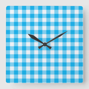 Horloge murale, En vichy blanc et bleu turquoise