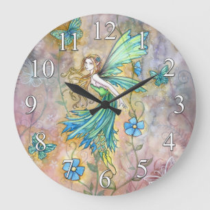 Horloge murale Fleur verte et Papillons