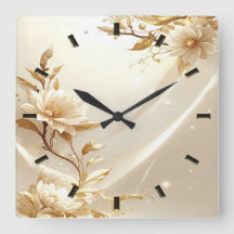 Horloge murale Fleurs Blanches et Dorées