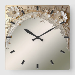 Horloge Murale Fleurs Blanches Perles Moderne