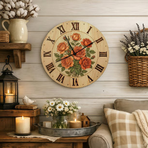 Horloge murale Fleurs de jardin orange